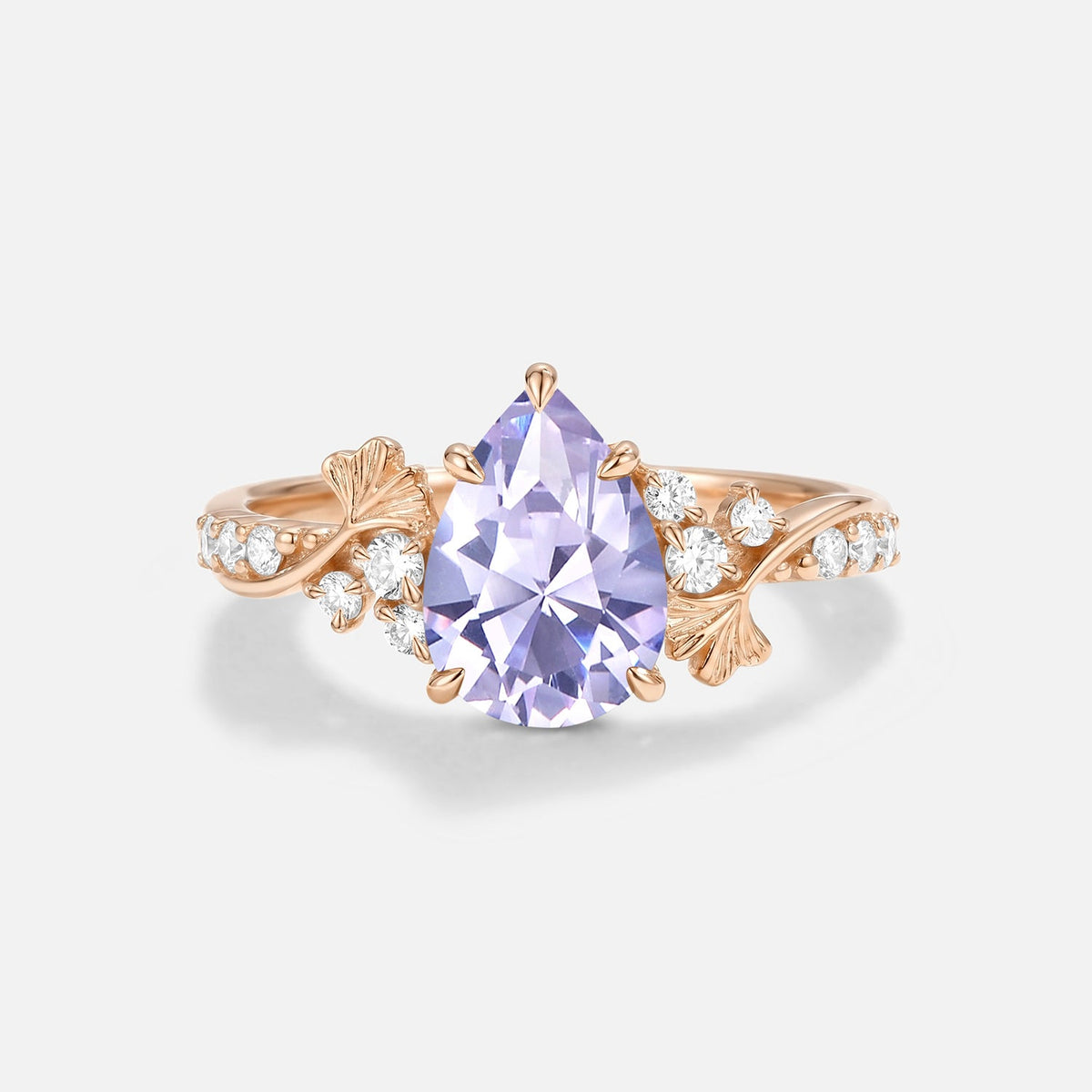 Pear Cut Leafy Lab Lavender Sapphire Engagement Ring - Xanthe