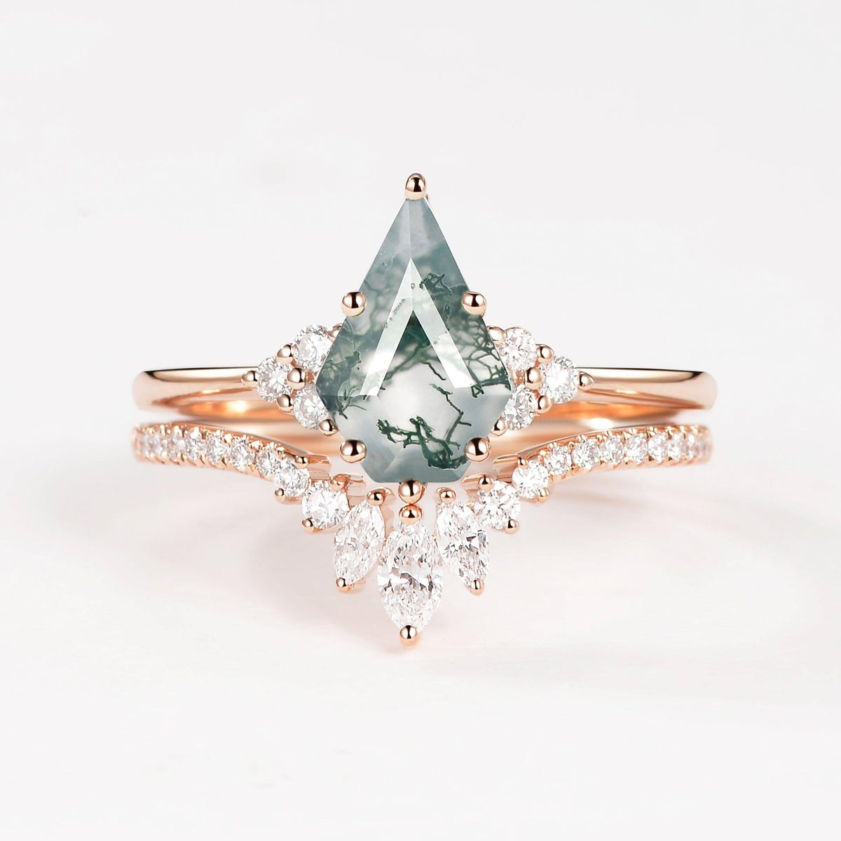 Elara’s Keystone | Pentagon Kite Cut Moss Agate Bridal Set 2pcs