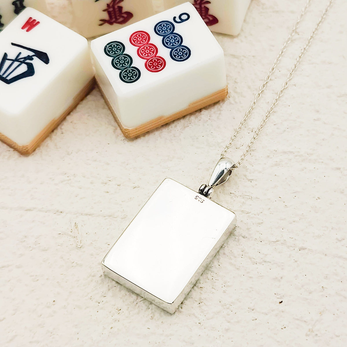 Mahjong Pendant | Dots Tiles with Numbers | Sterling Silver