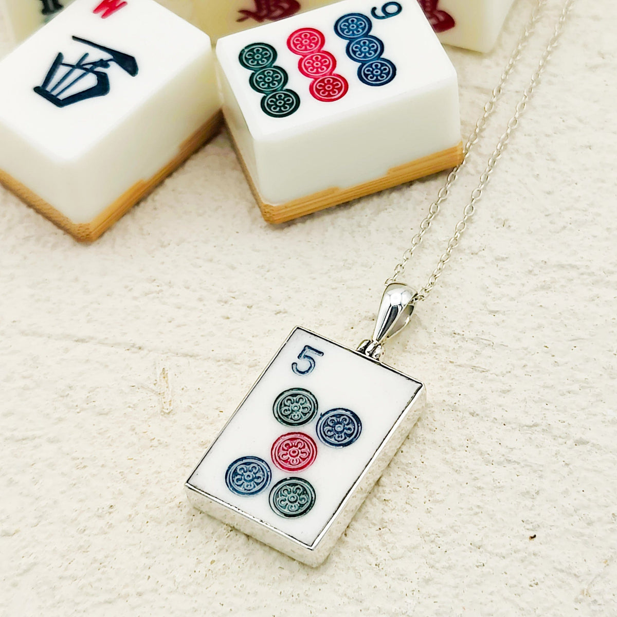 Mahjong Pendant | Dots Tiles with Numbers | Sterling Silver