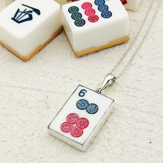 Mahjong Pendant | Dots Tiles with Numbers | Sterling Silver