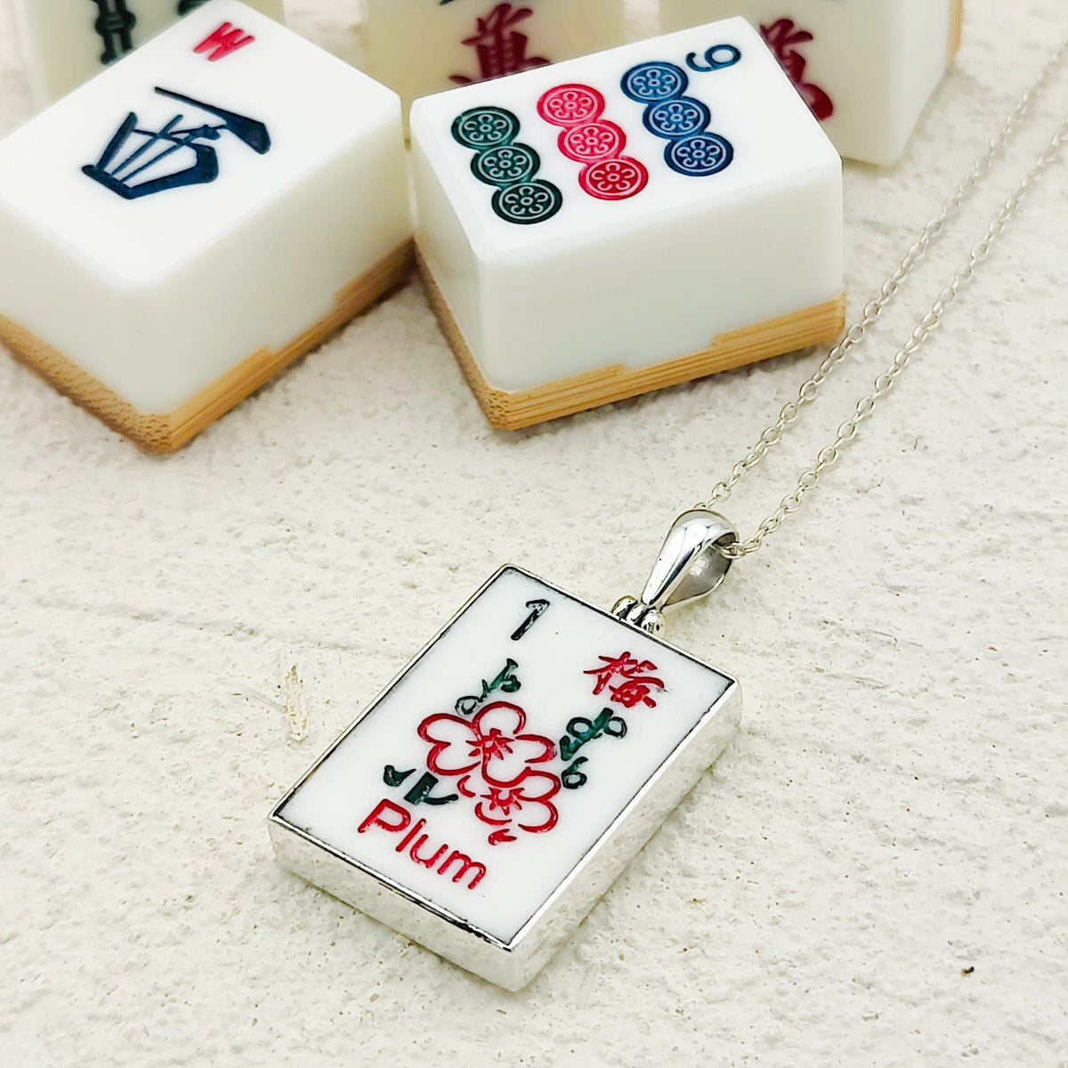 Mahjong Pendant | Flowers Tiles | Sterling Silver