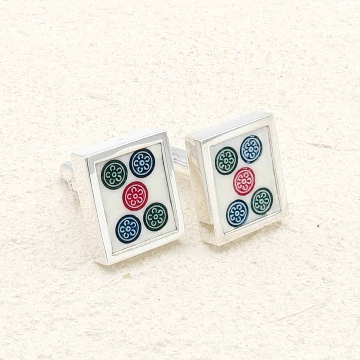 Mahjong Rectangular Cufflinks | Chinese Game Gift | 18mm in Sterling Silver