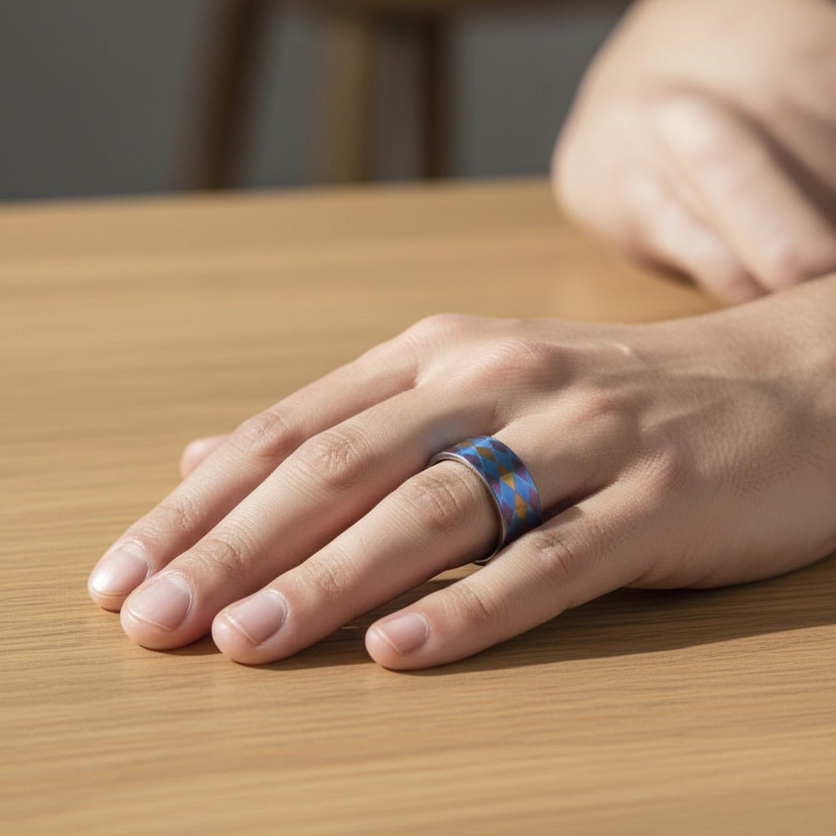 MAJESTIC | Flat Titanium Ring, Purple Blue Gold Diamond Pattern