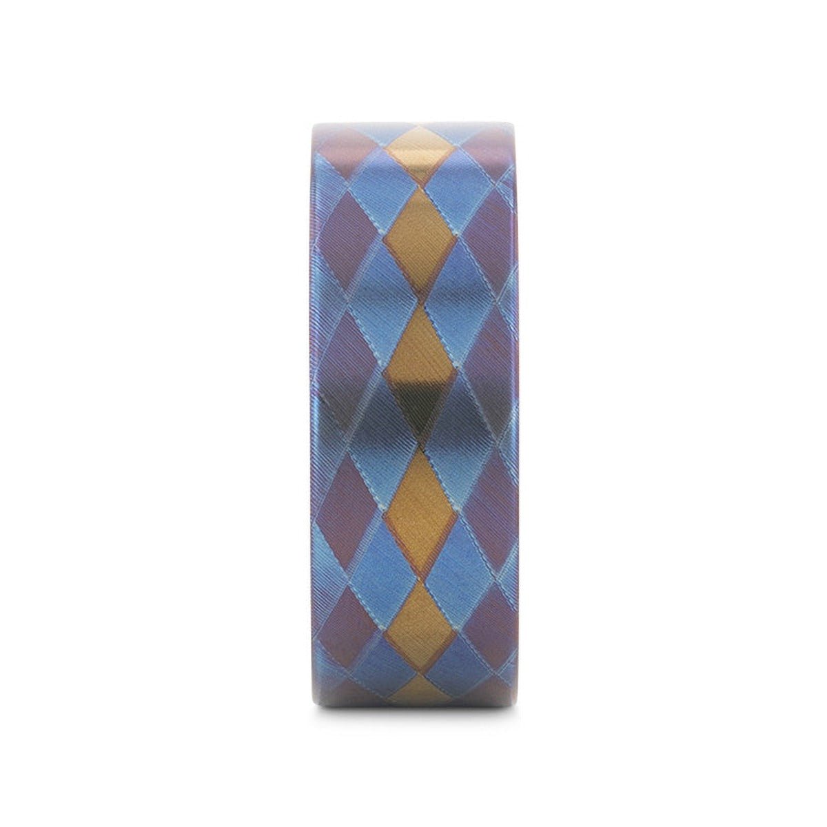 MAJESTIC | Flat Titanium Ring, Purple Blue Gold Diamond Pattern