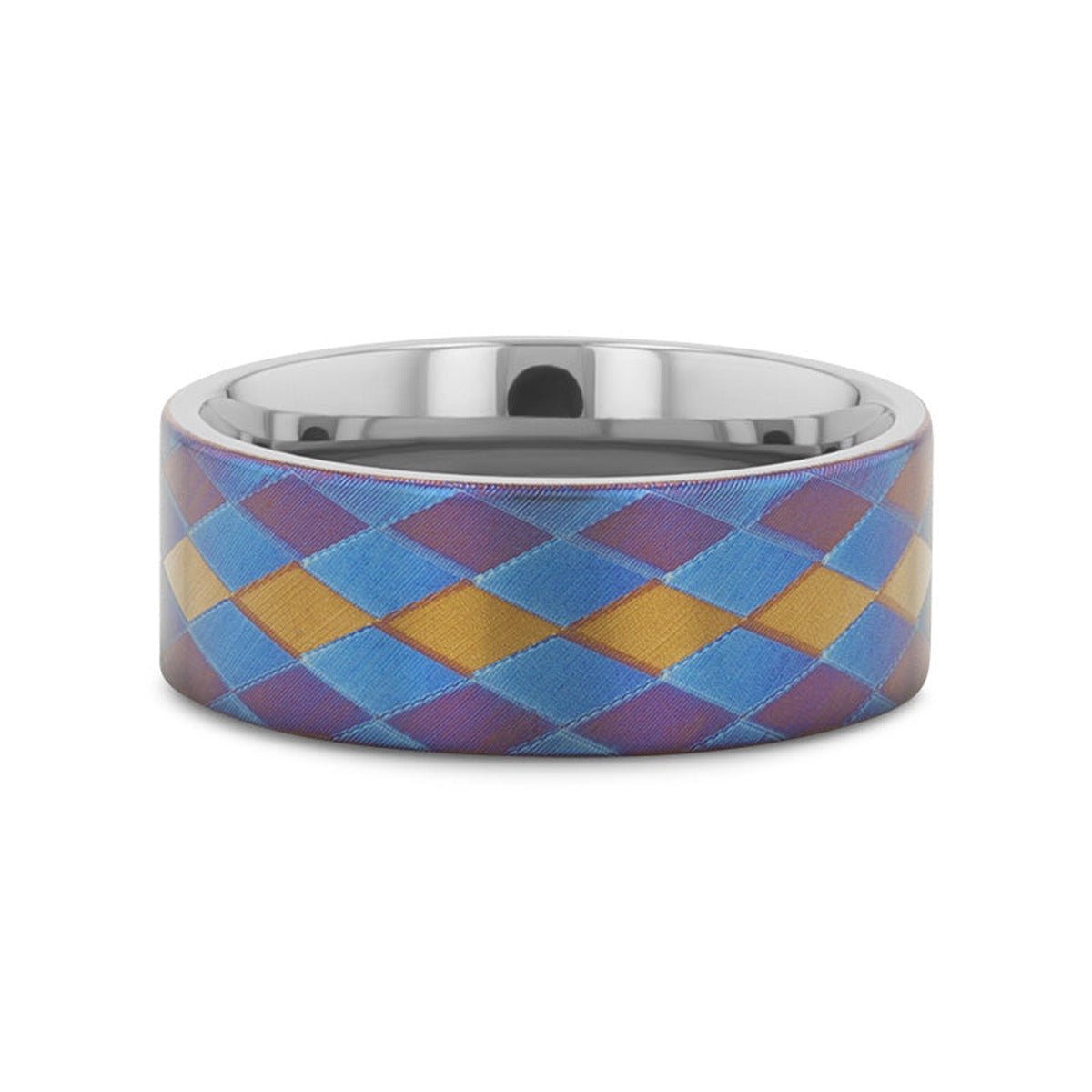 MAJESTIC | Flat Titanium Ring, Purple Blue Gold Diamond Pattern