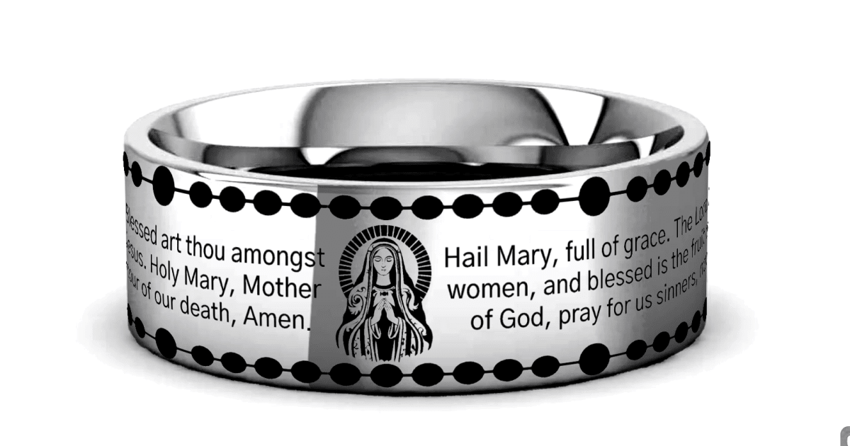 MARIAN | Tungsten Hail Mary Engraved Wedding Band