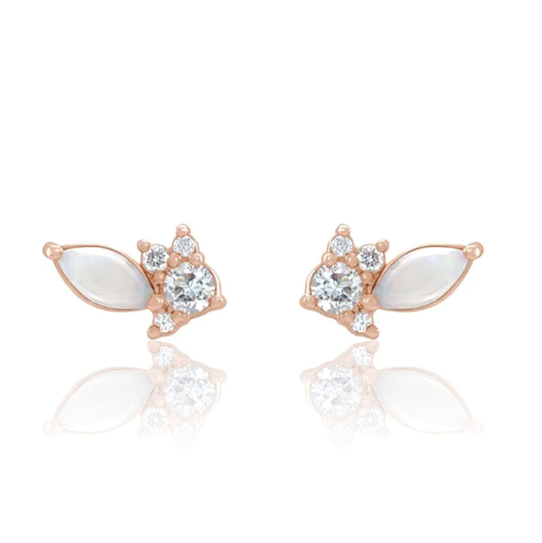 Marquise Opal & Diamond Cluster Gold or Platinum Leaf Stud Earrings
