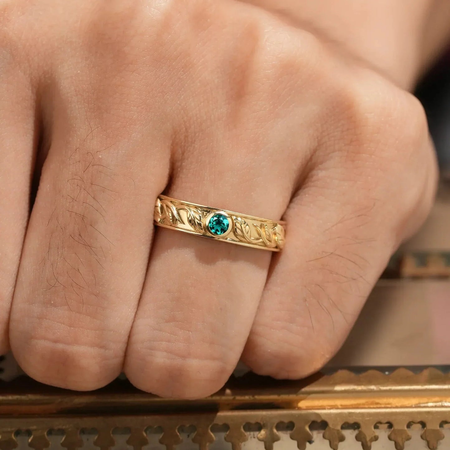 Asher Ivy | Emerald Men's Wedding Band