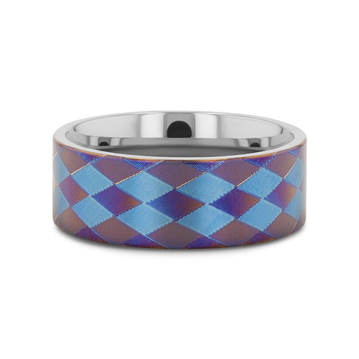 MERIDIAN | Flat Titanium Ring, Purple and Blue Diamond Pattern
