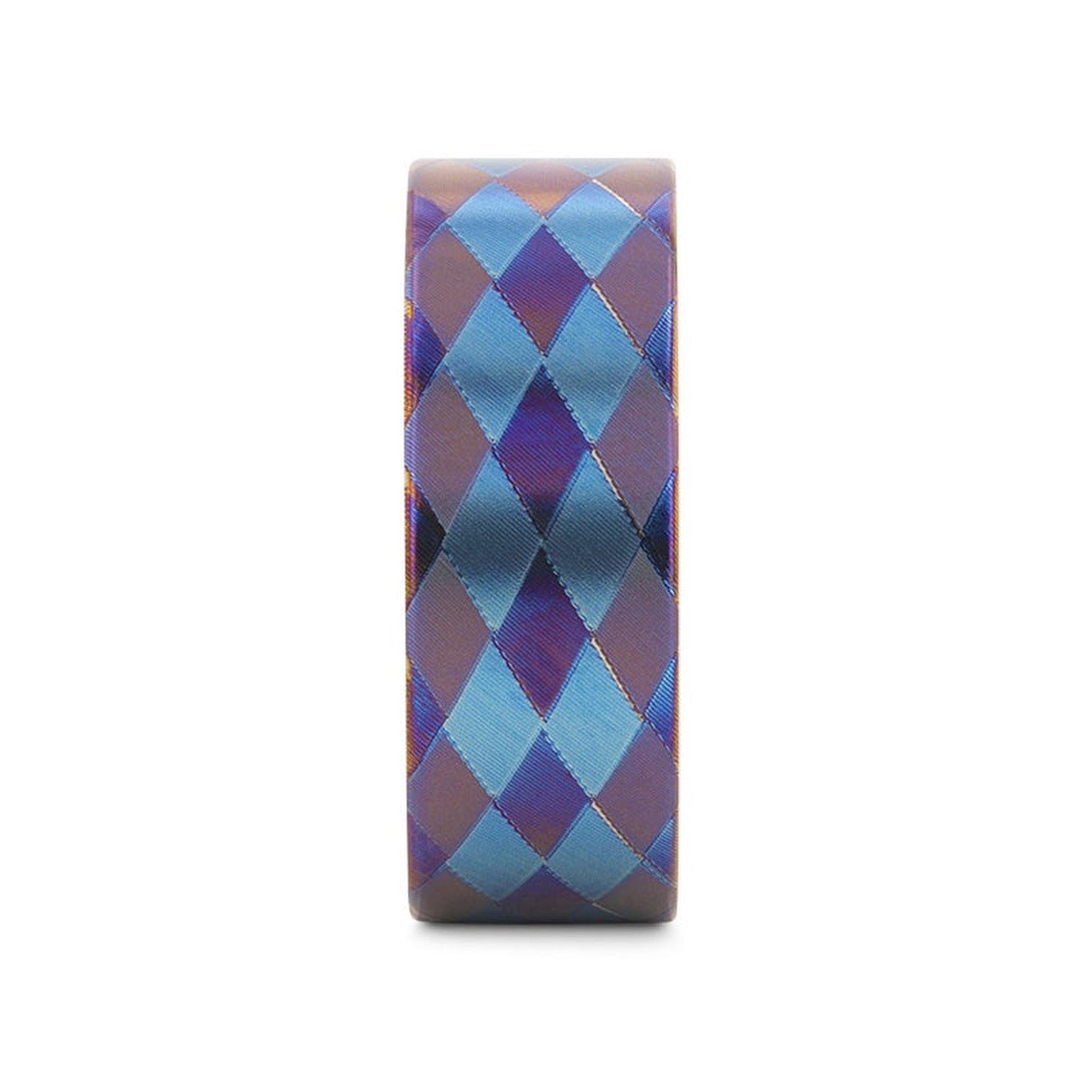 MERIDIAN | Flat Titanium Ring, Purple and Blue Diamond Pattern