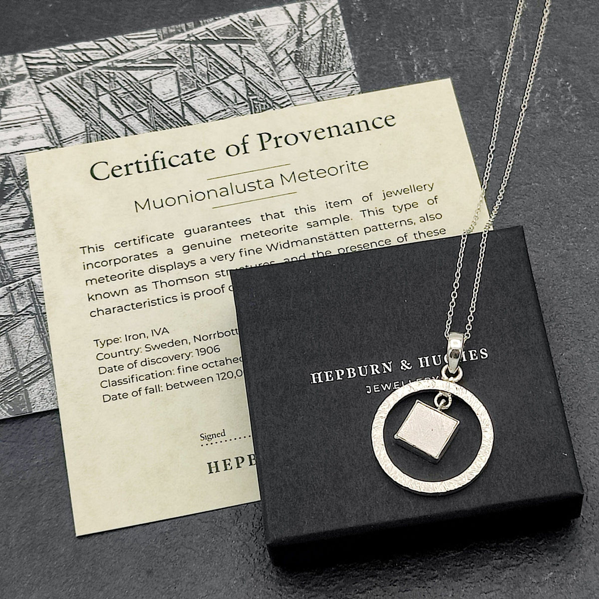 Genuine Muonionalusta Meteorite Pendant in Sterling Silver | 11th anniversary gift