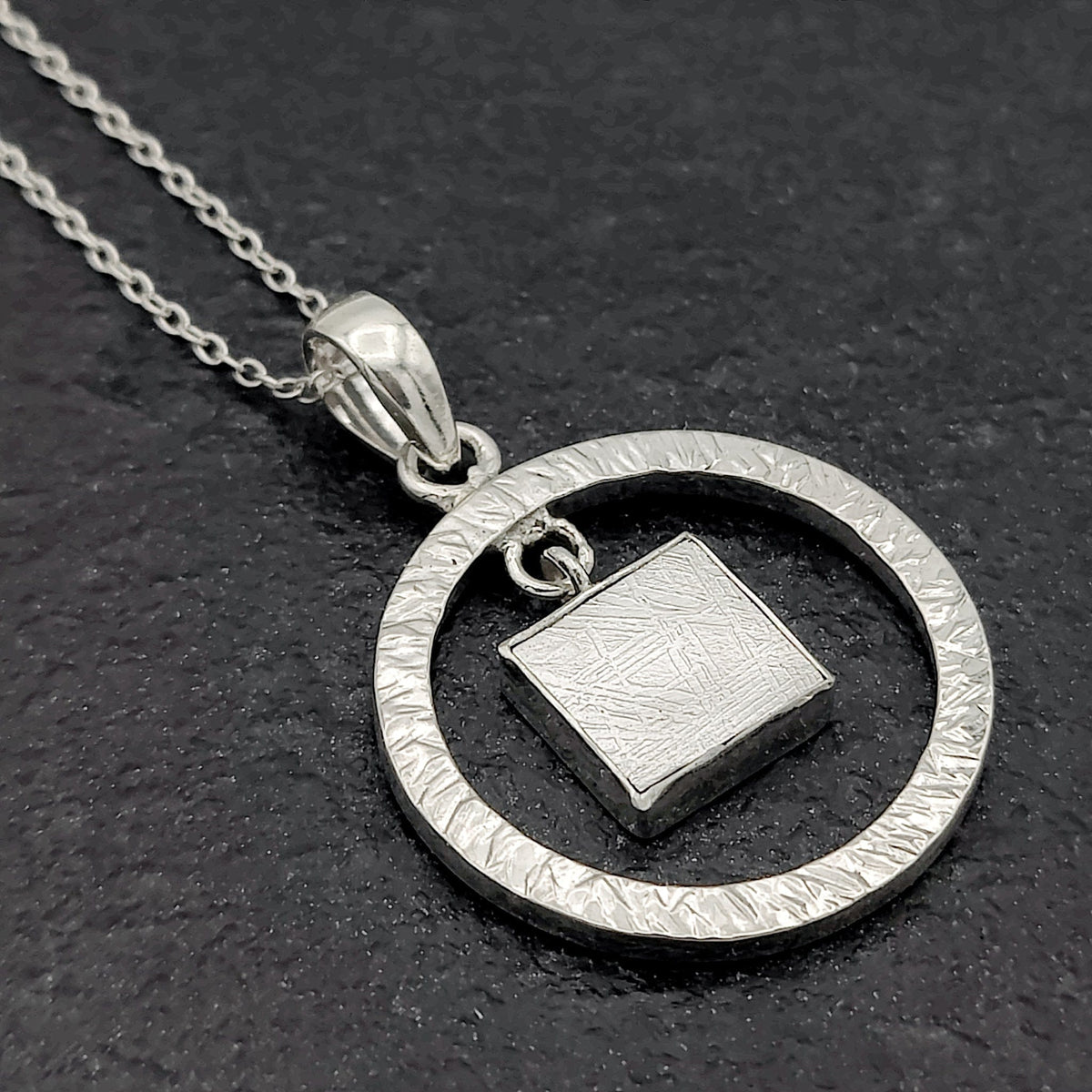 Genuine Muonionalusta Meteorite Pendant in Sterling Silver | 11th anniversary gift