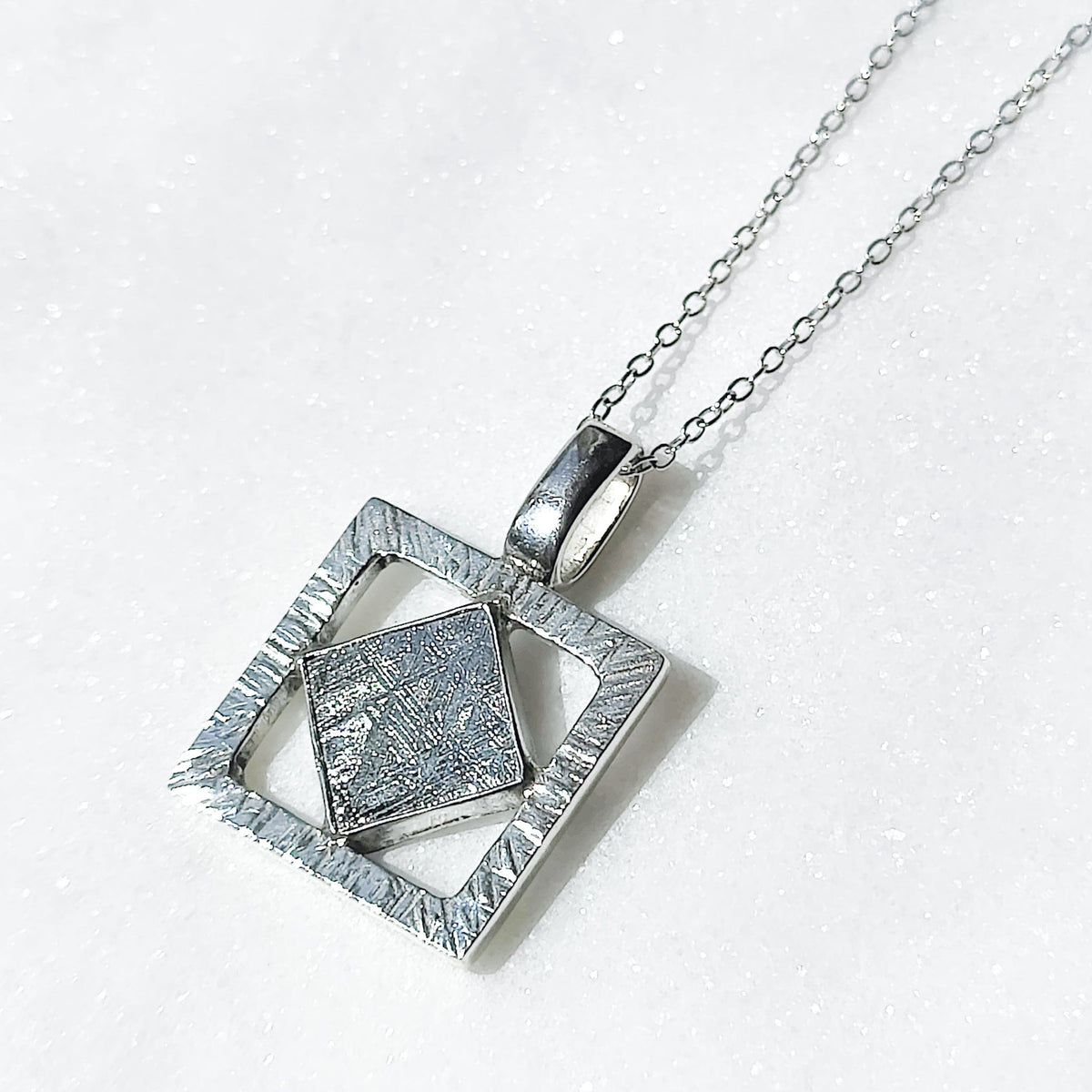 Genuine Muonionalusta Meteorite Pendant in Sterling Silver | 11th anniversary gift