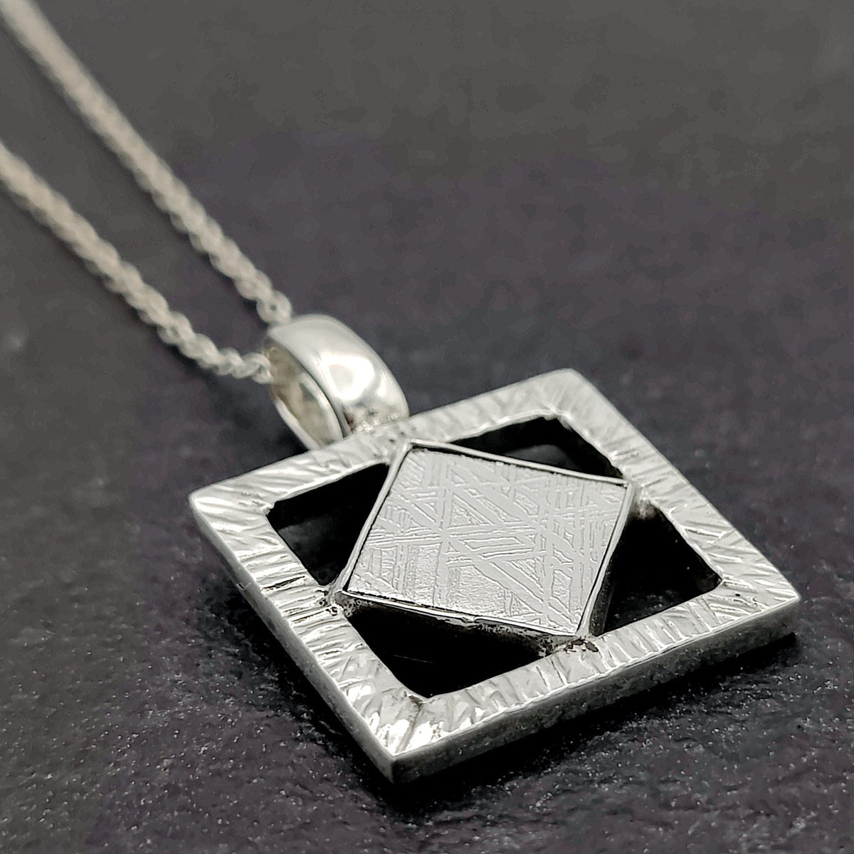 Genuine Muonionalusta Meteorite Pendant in Sterling Silver | 11th anniversary gift