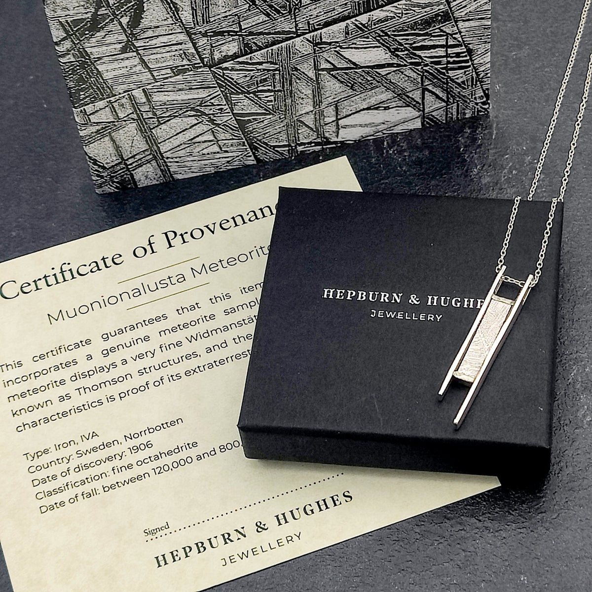 Genuine Muonionalusta Meteorite Pendant in Sterling Silver | 11th anniversary gift
