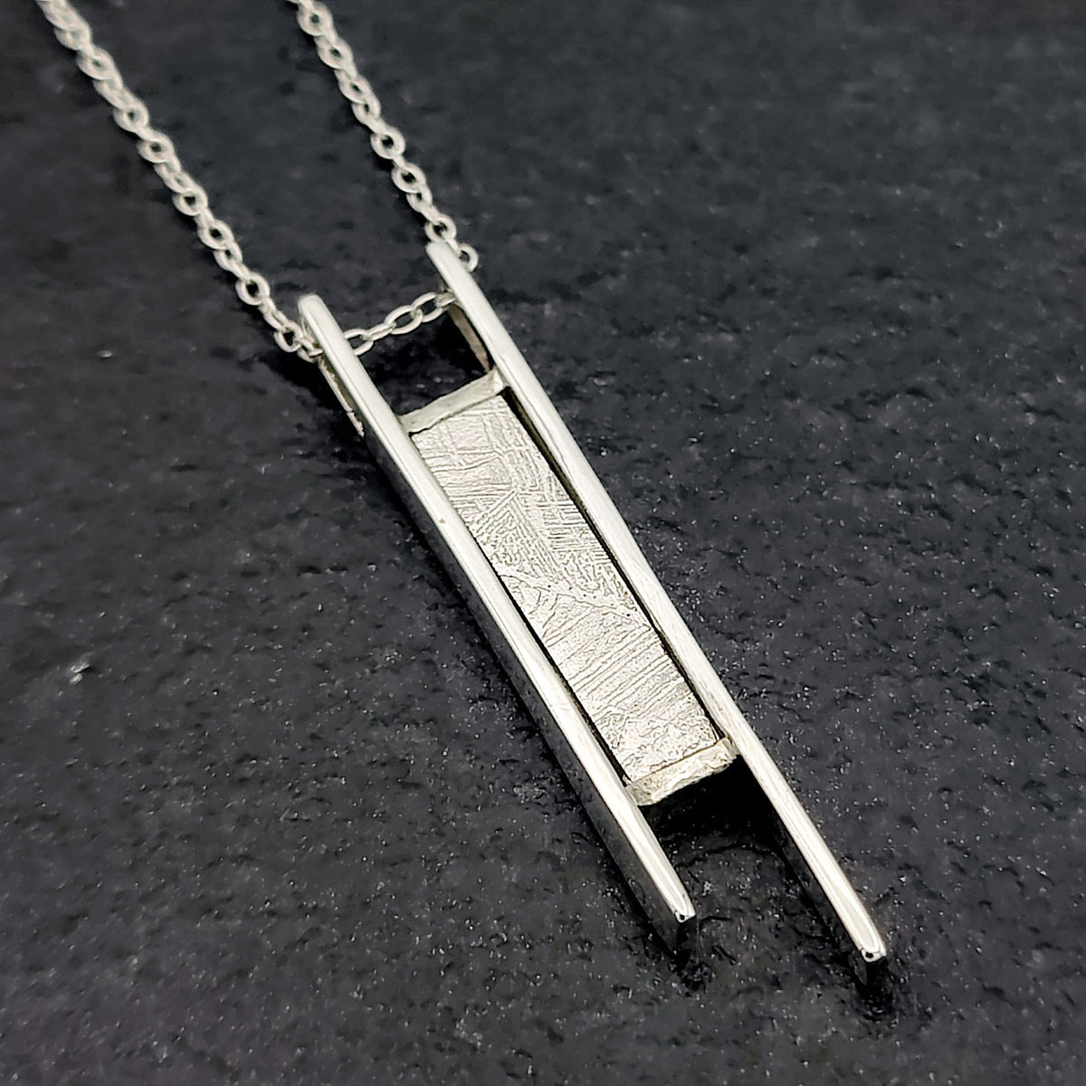 Genuine Muonionalusta Meteorite Pendant in Sterling Silver | 11th anniversary gift