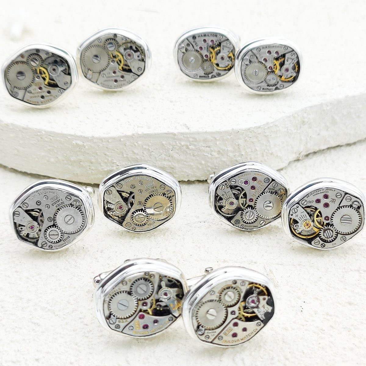 Mid-Century Watch Movement Cufflinks | Sterling Silver