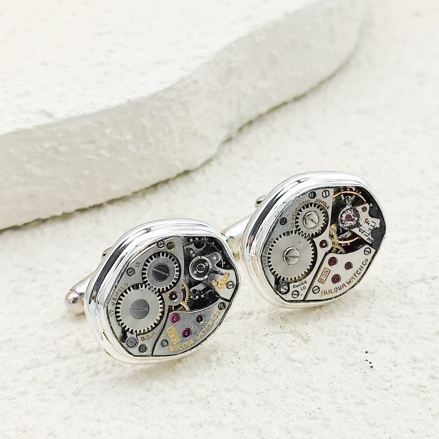 Mid-Century Watch Movement Cufflinks | Sterling Silver