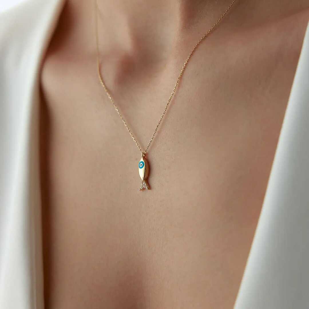 14k Gold Small Enamel Fish Necklace