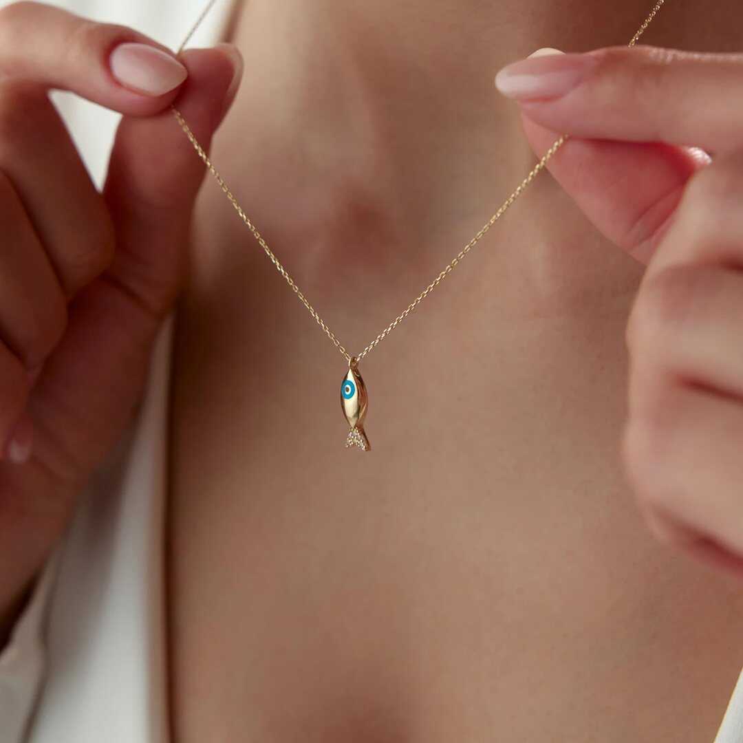 14k Gold Small Enamel Fish Necklace