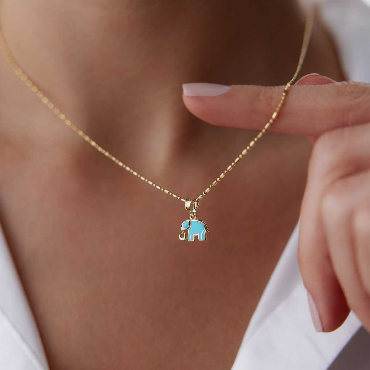 14k Gold Turquoise Elephant Necklace
