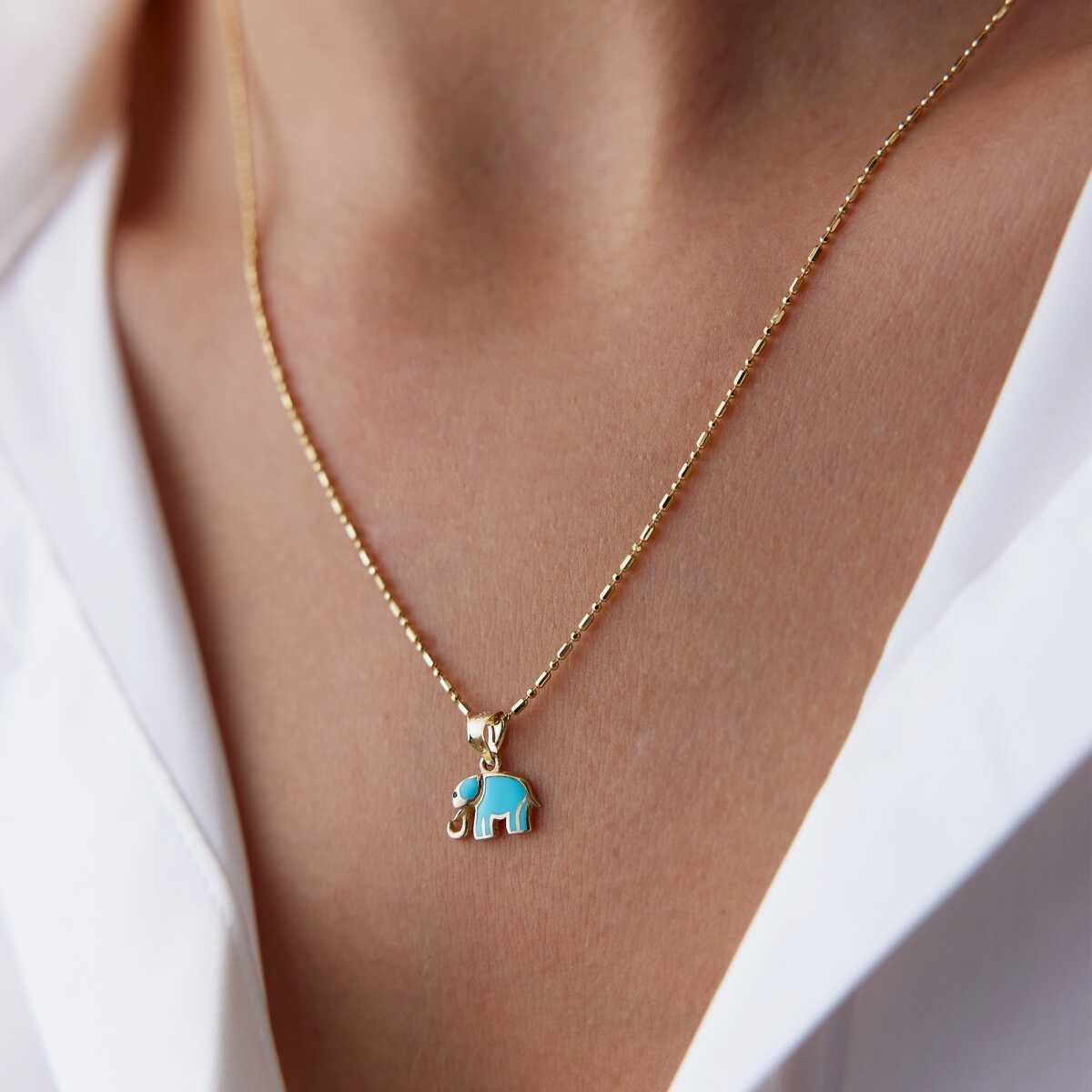 14k Gold Turquoise Elephant Necklace