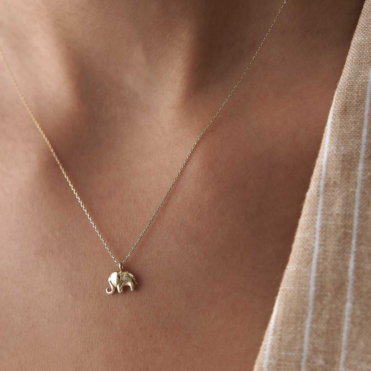 14k Gold Minimalist Gold Elephant Necklace