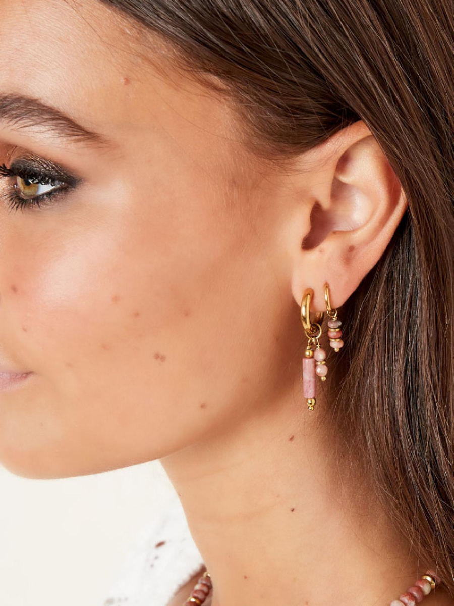 Kisha mini hoop earrings - dangling with semi-precious stone