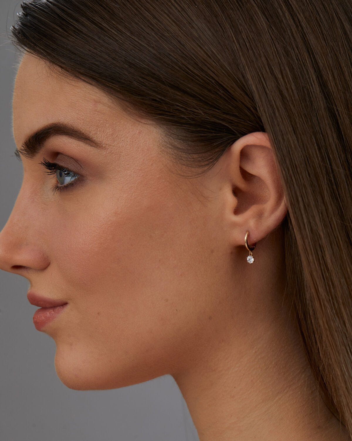 Minimal Diamond Drop Huggies Hoop Earrings
