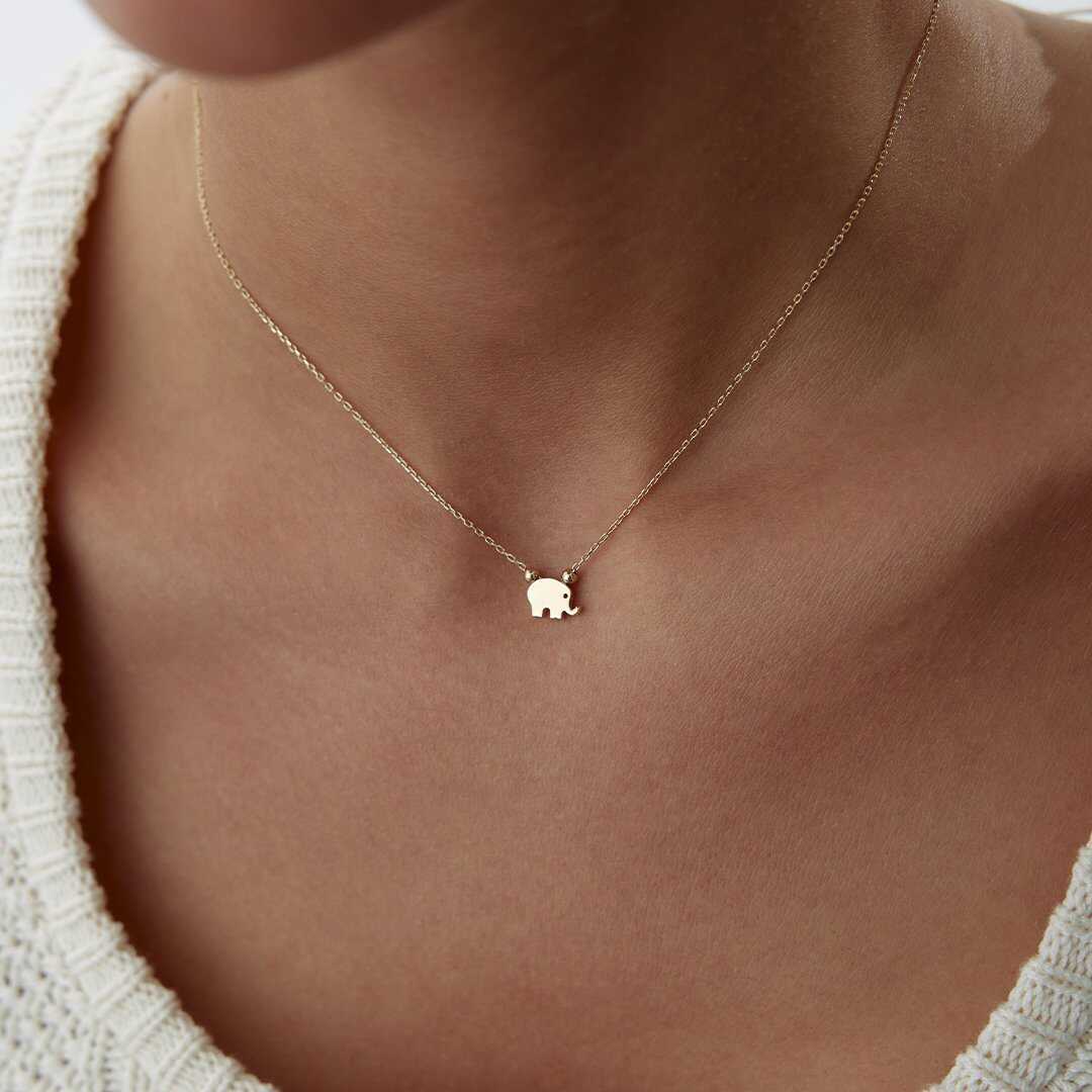 14k Gold Minimalist Elephant Necklace