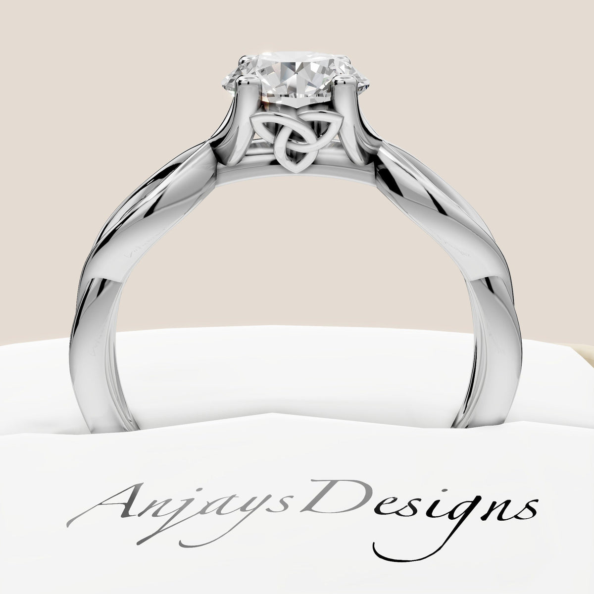 Celtic Engagement Ring 1 CT Round Lab Created Diamond Solitaire Ring