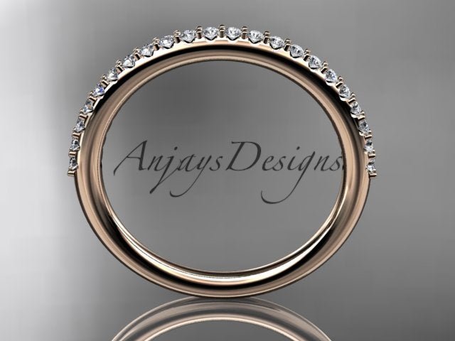 Half Diamond Stacking Eternity Ring 14k Solid Gold 2mm Thin Women's Wedding Band