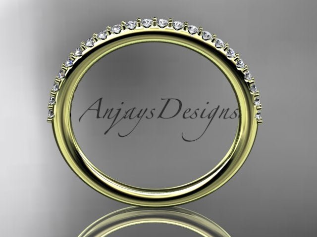 Half Diamond Stacking Eternity Ring 14k Solid Gold 2mm Thin Women's Wedding Band