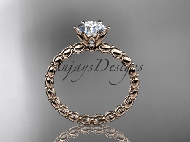 Dainty Minimalist 1 Carat IGI Certified Round Cut Lab Grown Diamond Engagement Ring Petite Band Nature Inspired