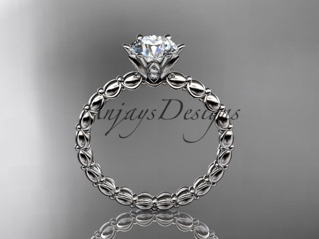 Dainty Minimalist 1 Carat IGI Certified Round Cut Lab Grown Diamond Engagement Ring Petite Band Nature Inspired
