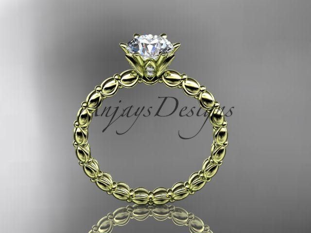 Dainty Minimalist 1 Carat IGI Certified Round Cut Lab Grown Diamond Engagement Ring Petite Band Nature Inspired
