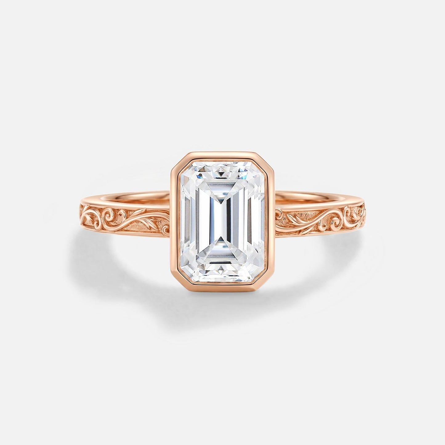 Emerald Cut Moissanite Solitaire Engagement Ring - Fleur
