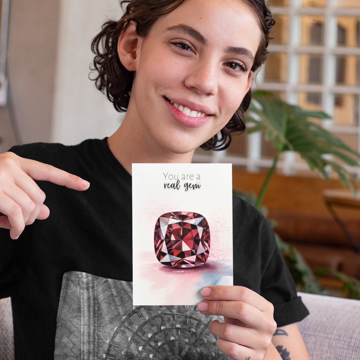You are a real Gem | Watercolor Cushion Garnet Greeting Card