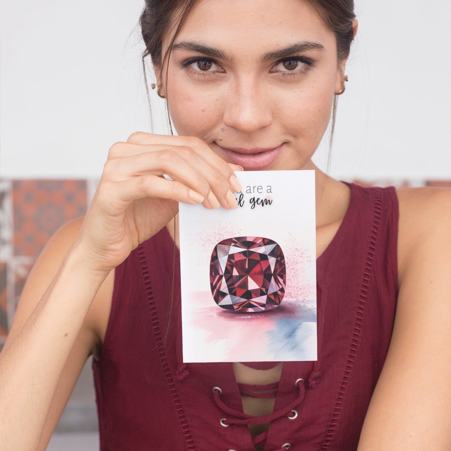 You are a real Gem | Watercolor Cushion Garnet Greeting Card