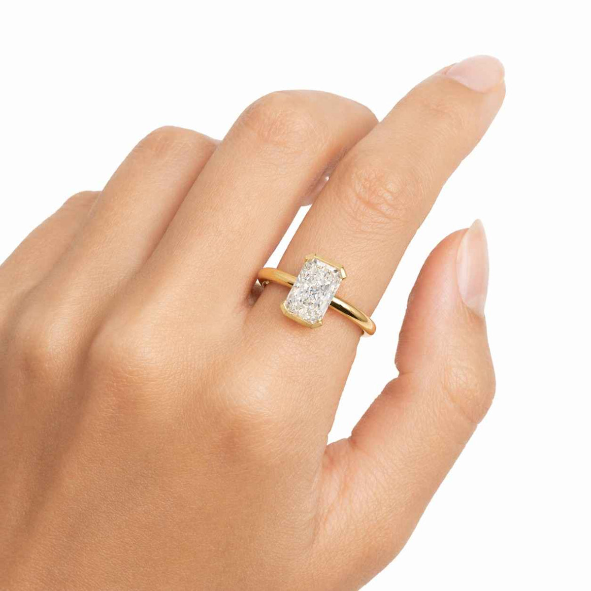 Radiant Cut Lab Grown Diamond Solitaire Engagement Ring in 14K Gold