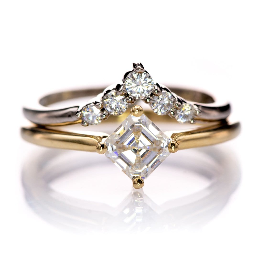 Asscher Cut Moissanite Compass Prong Set Cora Solitaire Engagement Ring