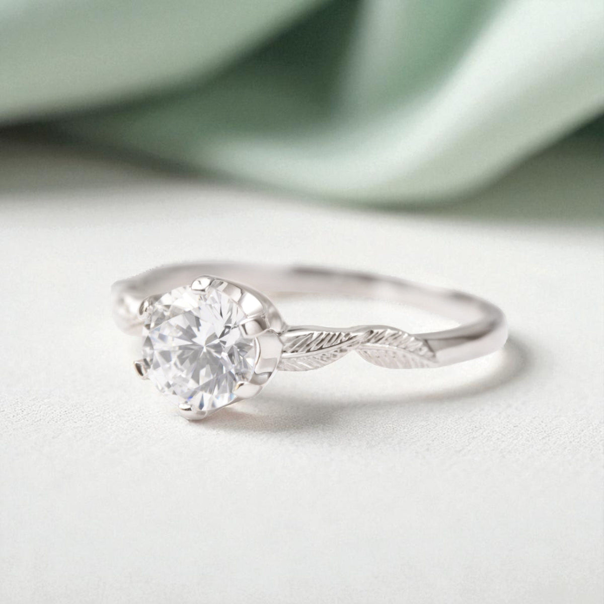 Solitaire Leaf Engagement Ring