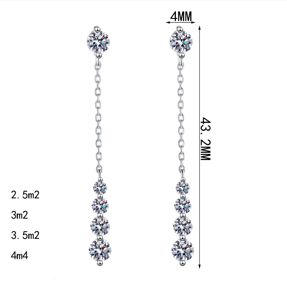 S925 Sterling Silver Moissanite Earrings, Luxury Dainty Long Dangle Tassel Drop Earrings for Women