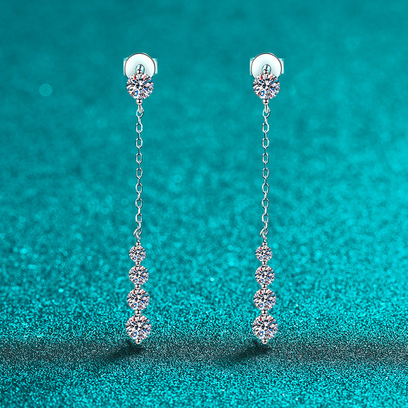 S925 Sterling Silver Moissanite Earrings, Luxury Dainty Long Dangle Tassel Drop Earrings for Women