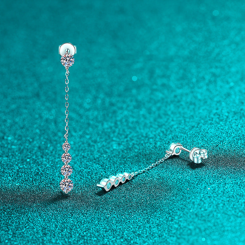 S925 Sterling Silver Moissanite Earrings, Luxury Dainty Long Dangle Tassel Drop Earrings for Women