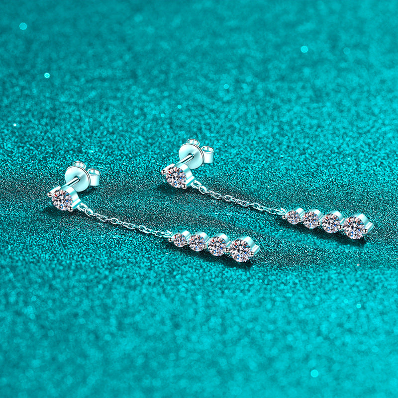 S925 Sterling Silver Moissanite Earrings, Luxury Dainty Long Dangle Tassel Drop Earrings for Women