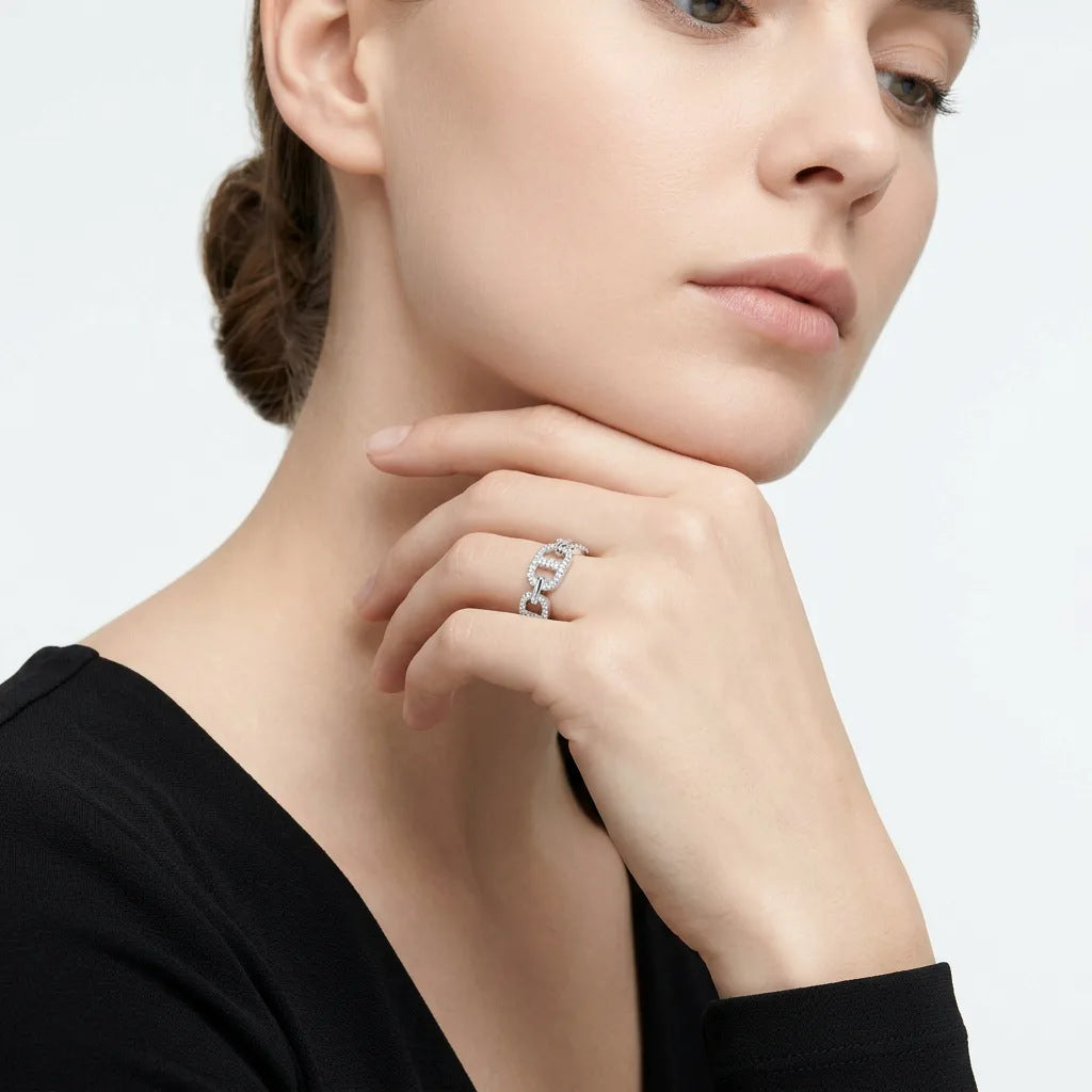 Unisex S925 Sterling Silver Moissanite Ring, Hip Hop Trendy Niche Band, Luxury High-End Tarnish-Resistant Finger Ring for Men & Women