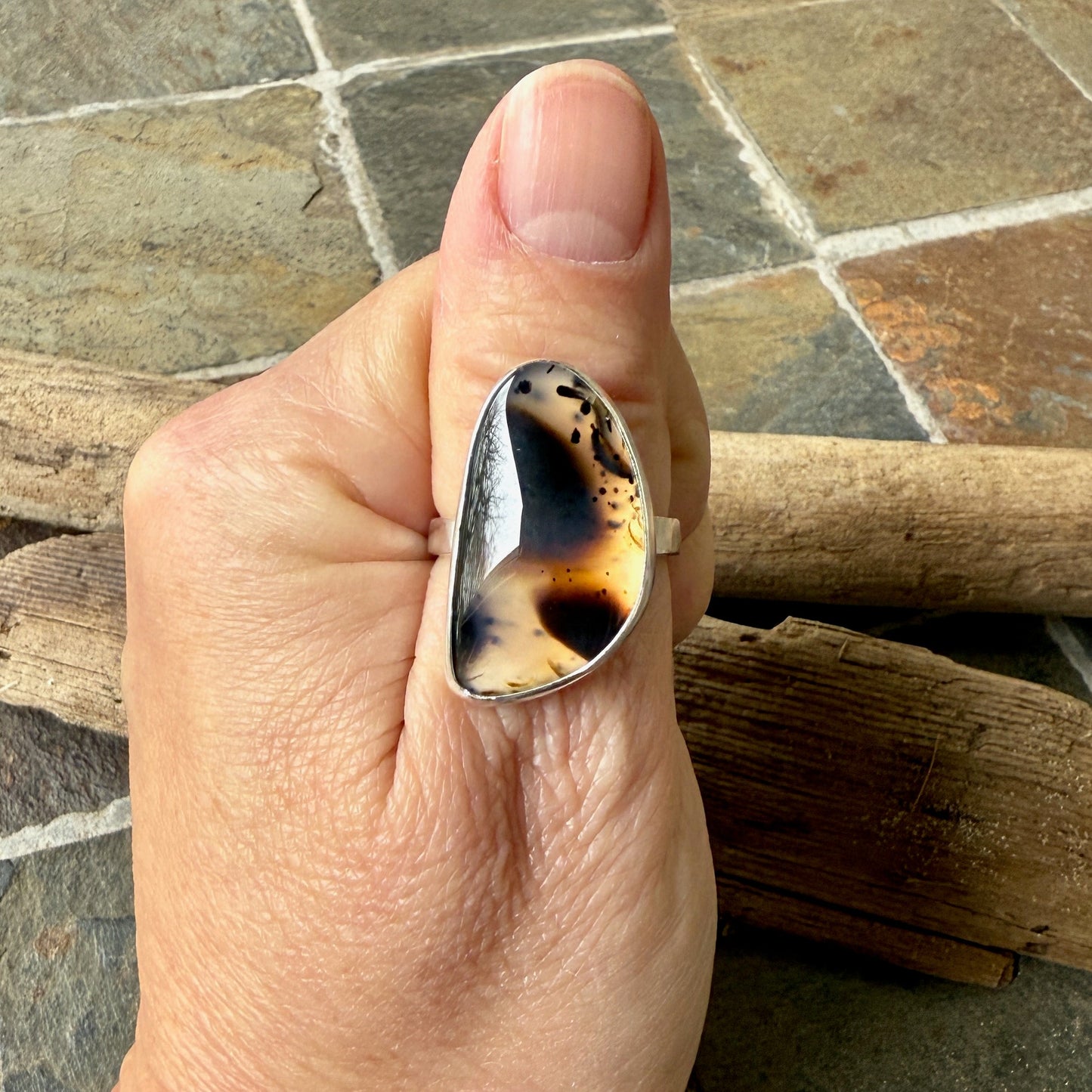 Montana Agate Statement Ring Size 10.5 | PNW Gemstone | Handmade Sterling Silver