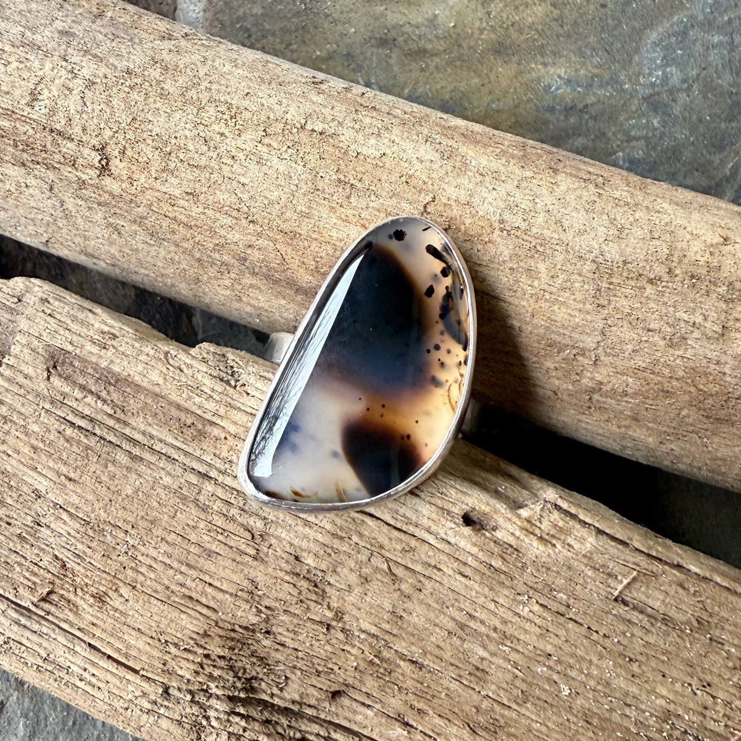 Montana Agate Statement Ring Size 10.5 | PNW Gemstone | Handmade Sterling Silver